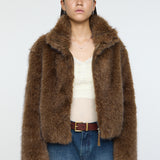 FAUX FUR STAND COLLAR JACKET Dark Brown / Free