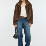 FAUX FUR STAND COLLAR JACKET Dark Brown / Free