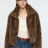 F/FUR STAND COLLAR JACKET Dark Brown / Free