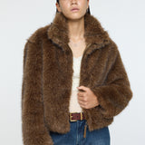 F/FUR STAND COLLAR JACKET Dark Brown / Free
