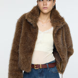 F/FUR STAND COLLAR JACKET Dark Brown / Free