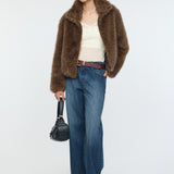 FAUX FUR STAND COLLAR JACKET Dark Brown / Free