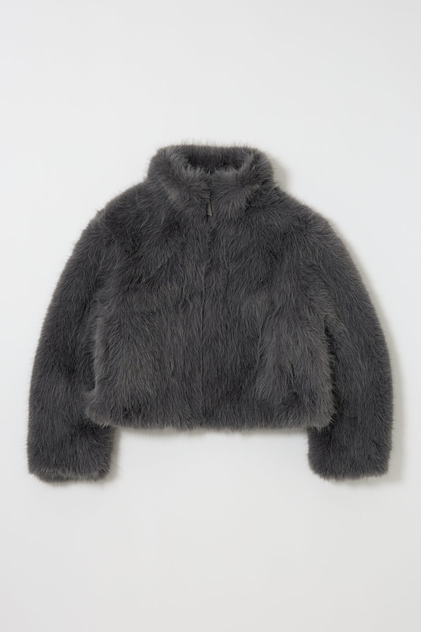 FAUX FUR STAND COLLAR JACKET Gray / Free
