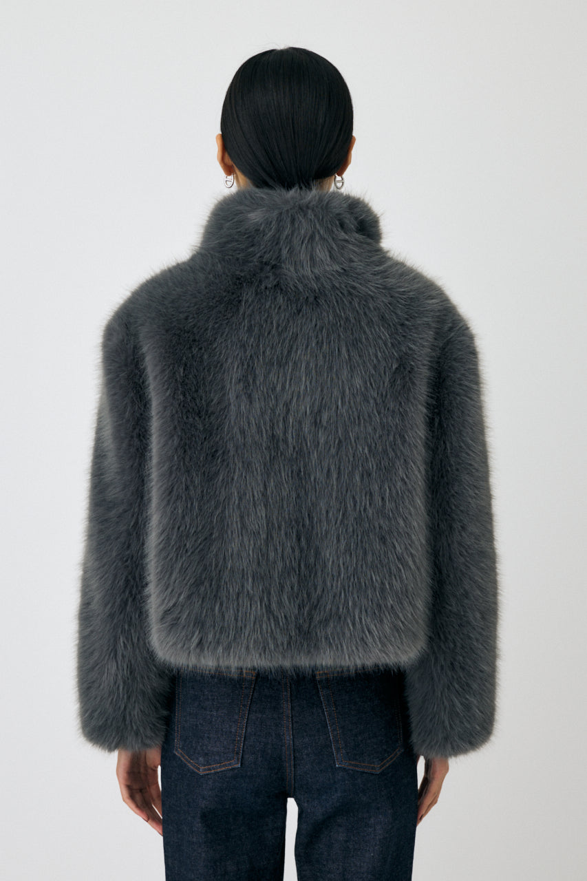 FAUX FUR STAND COLLAR JACKET Gray / Free