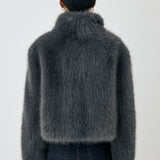 FAUX FUR STAND COLLAR JACKET Gray / Free