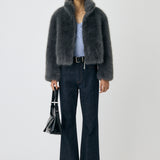 FAUX FUR STAND COLLAR JACKET Gray / Free