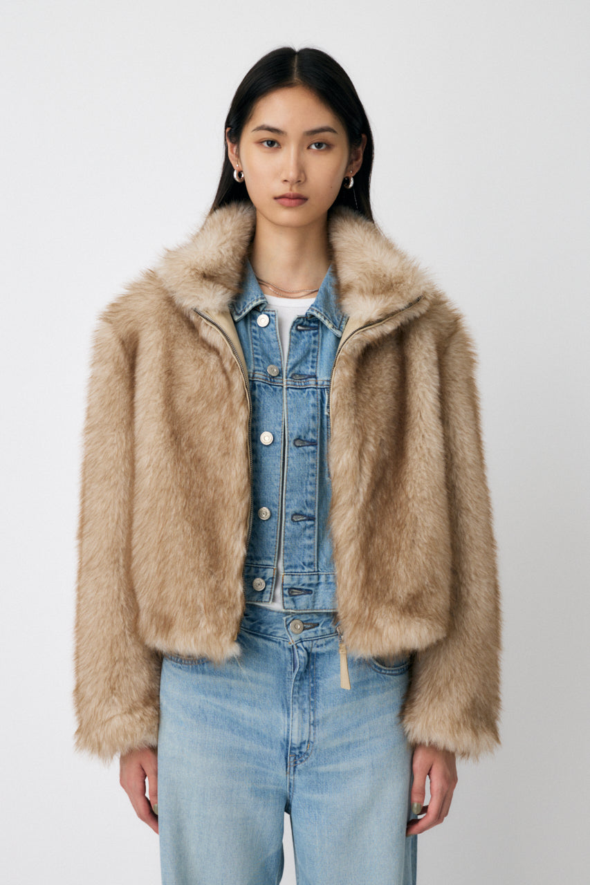 F/FUR STAND COLLAR JACKET Light Beige / Free