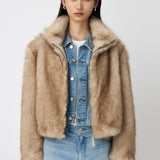 FAUX FUR STAND COLLAR JACKET Light Beige / Free