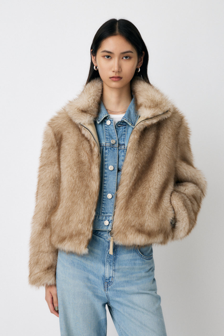 F/FUR STAND COLLAR JACKET Light Beige / Free