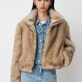 F/FUR STAND COLLAR JACKET Light Beige / Free