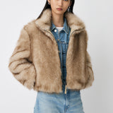 FAUX FUR STAND COLLAR JACKET Light Beige / Free