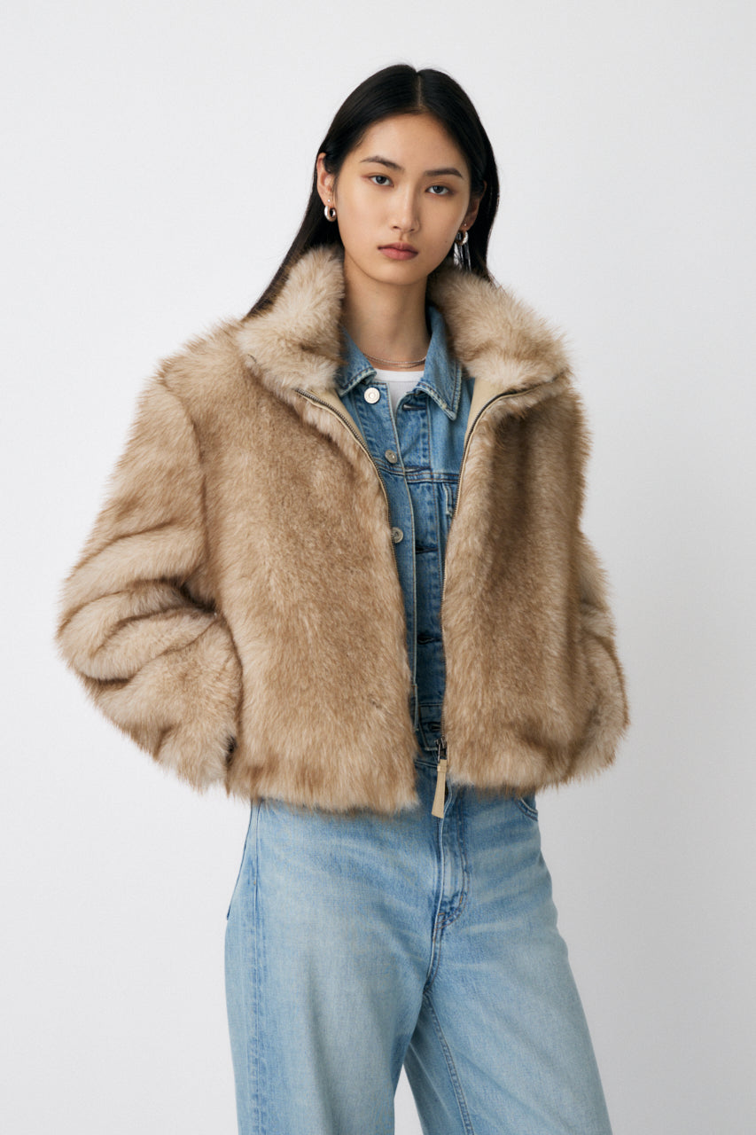 F/FUR STAND COLLAR JACKET Light Beige / Free