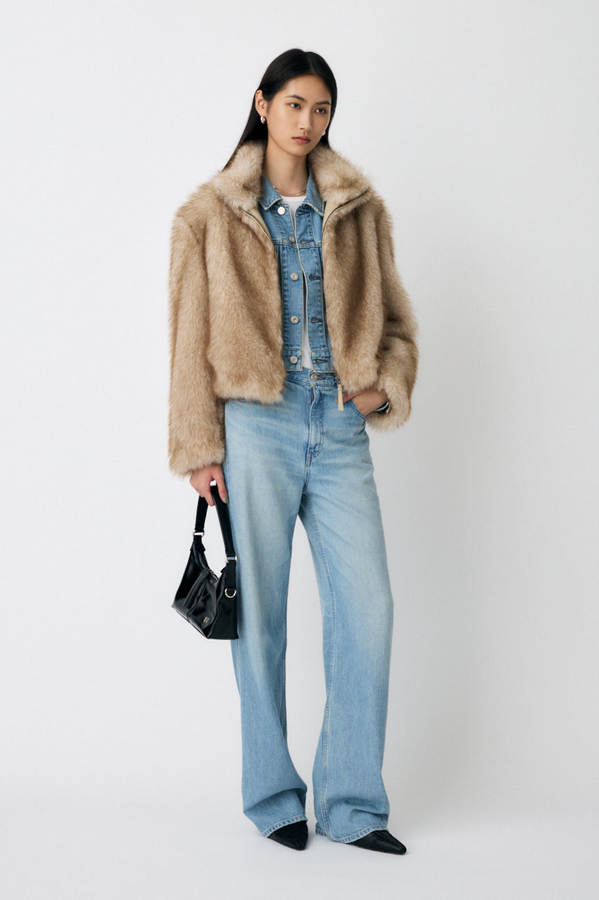 F/FUR STAND COLLAR JACKET Light Beige / Free