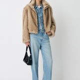 F/FUR STAND COLLAR JACKET Light Beige / Free