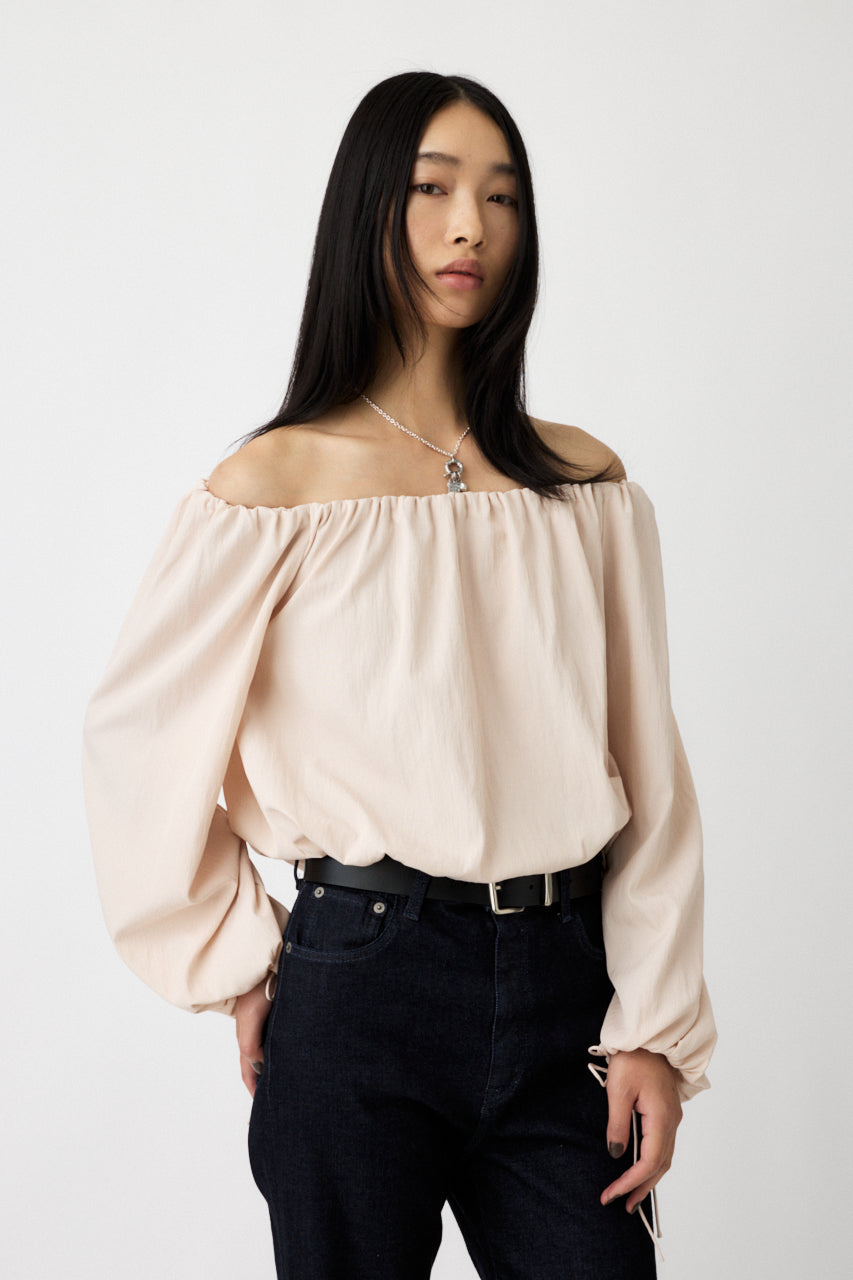 OFF SHOULDER PUFFY BLOUSE Light Pink / Free
