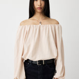 OFF SHOULDER PUFFY BLOUSE Light Pink / Free