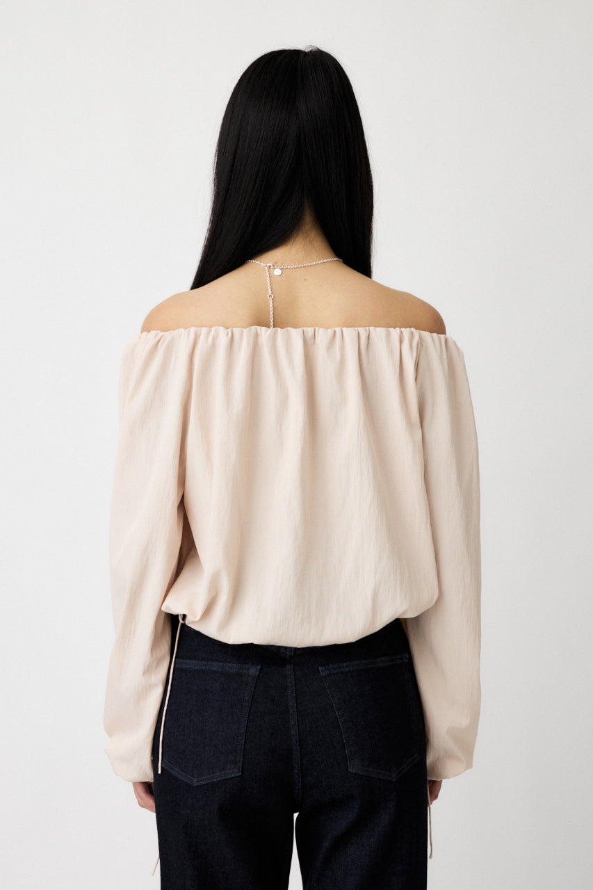 OFF SHOULDER PUFFY BLOUSE Light Pink / Free