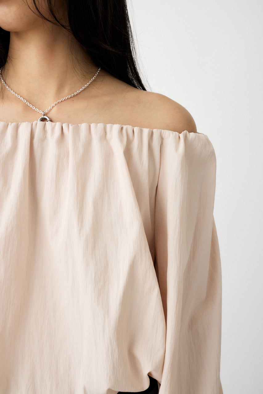 OFF SHOULDER PUFFY BLOUSE Light Pink / Free