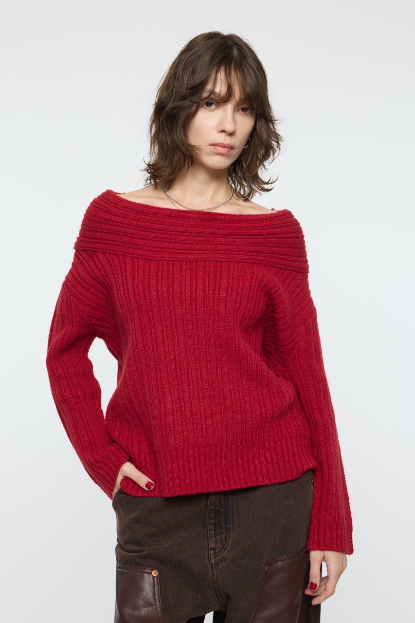 OVER RIB OFF SHOULDER Red / Free