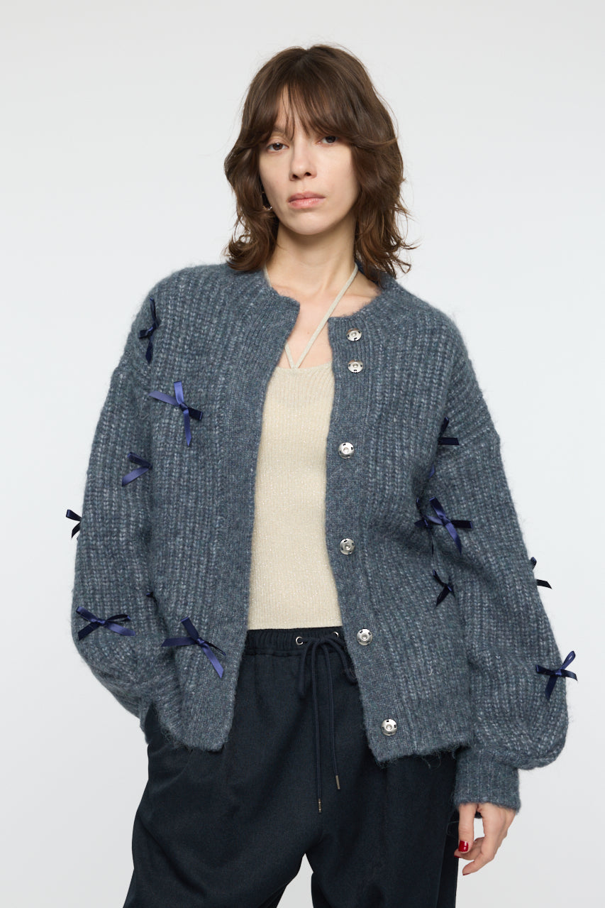 RIBBON FANCY CARDIGAN Navy / Free