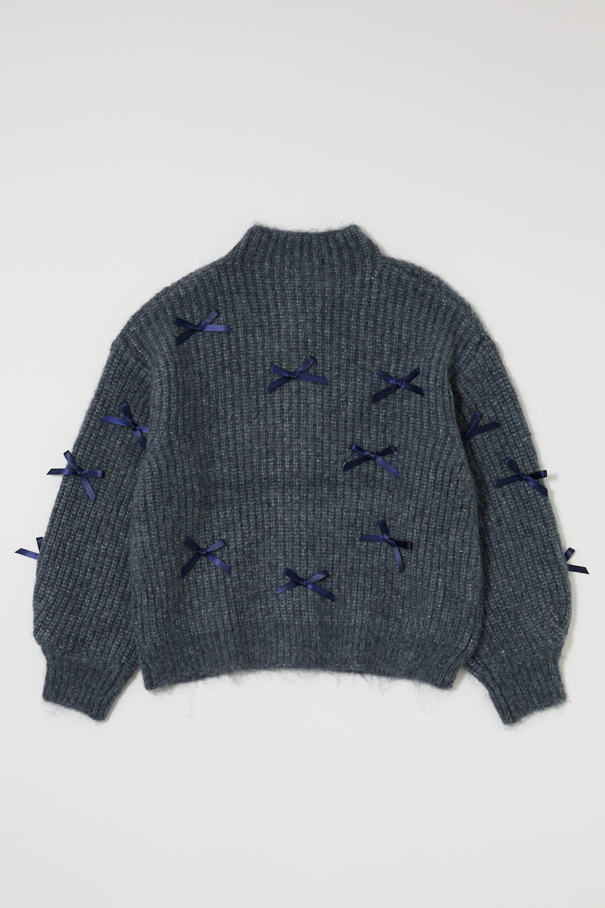 RIBBON FANCY CARDIGAN Navy / Free