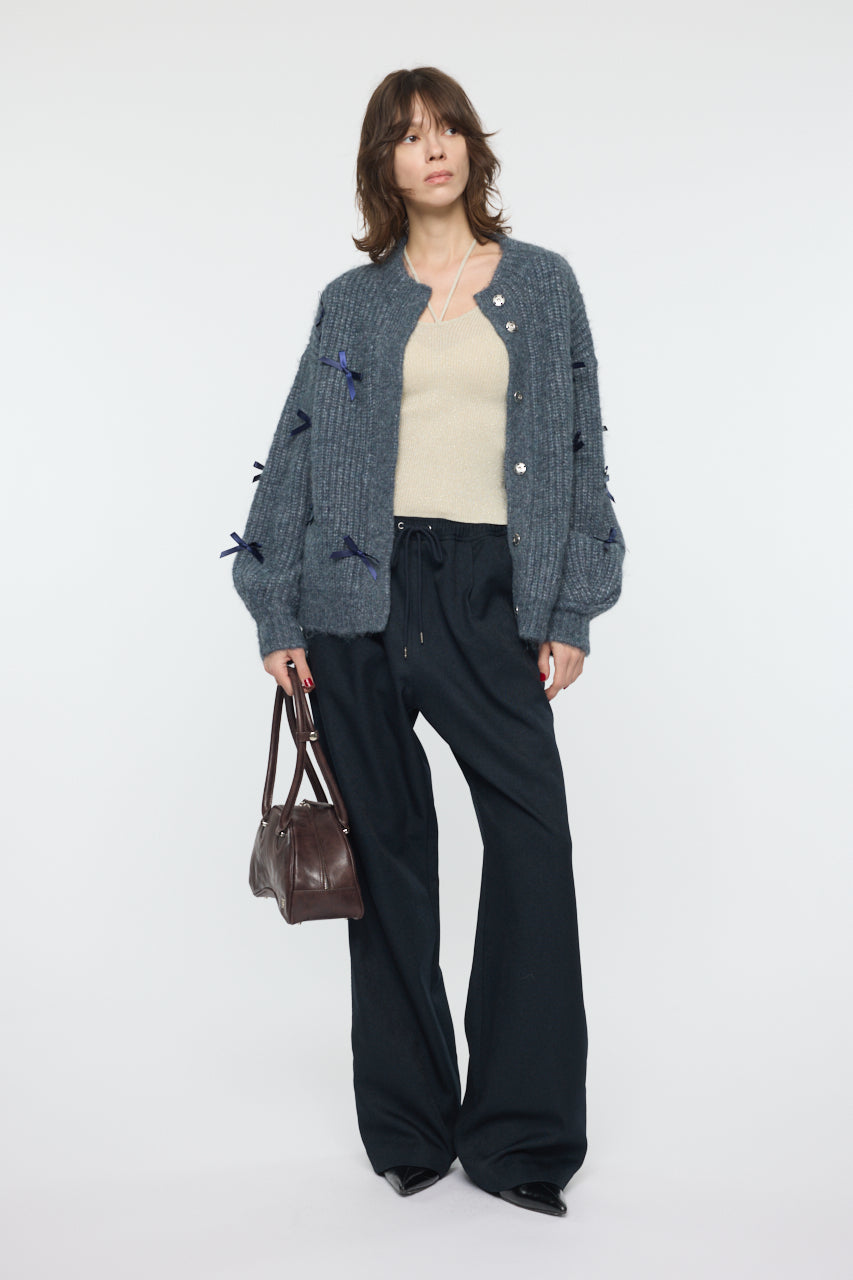 RIBBON FANCY CARDIGAN Navy / Free