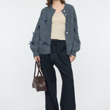 RIBBON FANCY CARDIGAN Navy / Free