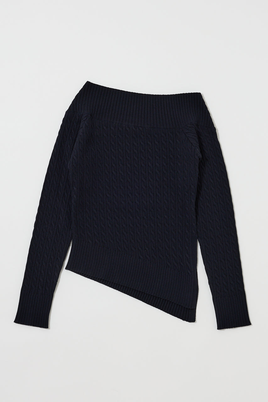 ASYMMETRY SHOULDER CABLE KNIT Dark Navy / Free