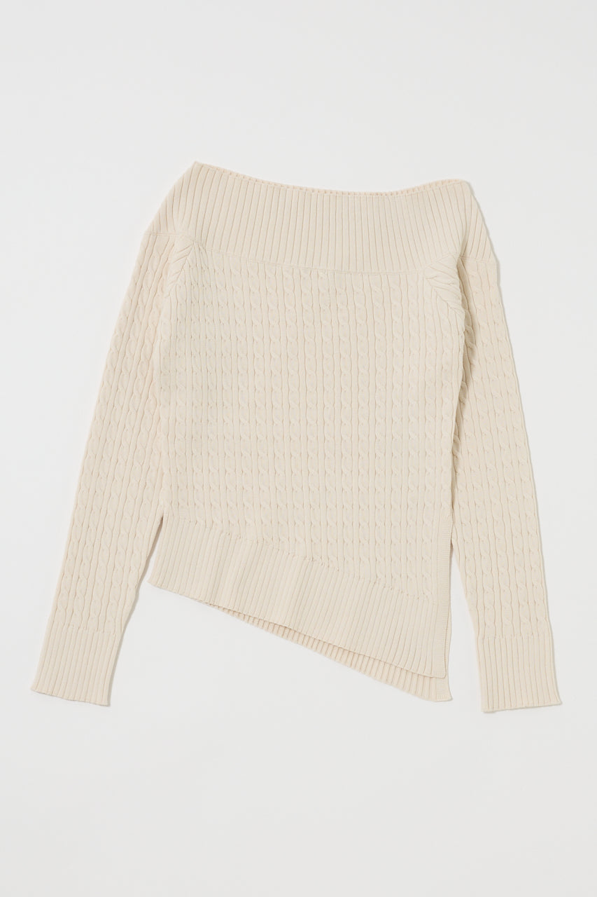 ASYMMETRY SHOULDER CABLE KNIT Off White / Free