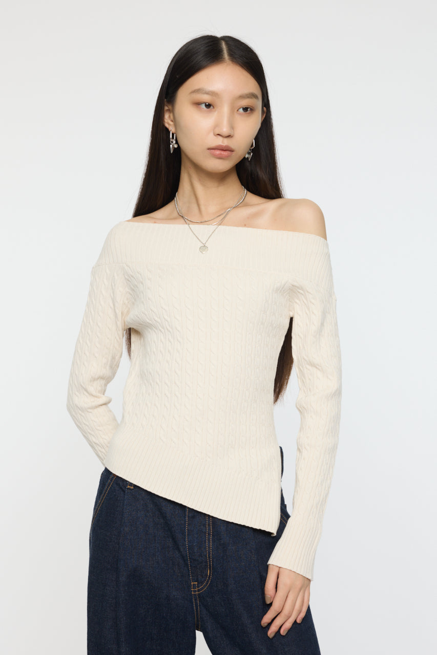 ASYMMETRY SHOULDER CABLE KNIT Off White / Free