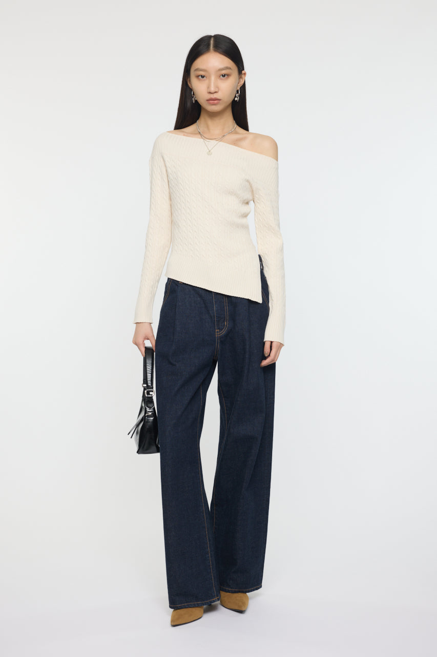 ASYMMETRY SHOULDER CABLE KNIT Off White / Free