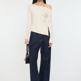 ASYMMETRY SHOULDER CABLE KNIT Off White / Free