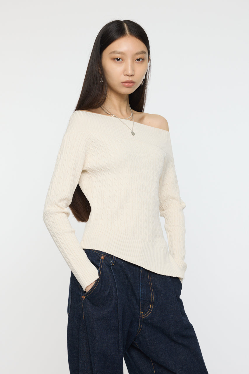 ASYMMETRY SHOULDER CABLE KNIT Off White / Free