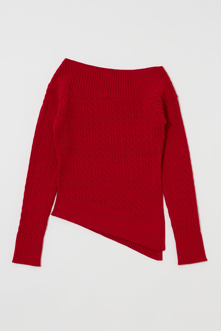 ASYMMETRY SHOULDER CABLE KNIT Red / Free