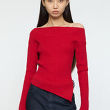 ASYMMETRY SHOULDER CABLE KNIT Red / Free
