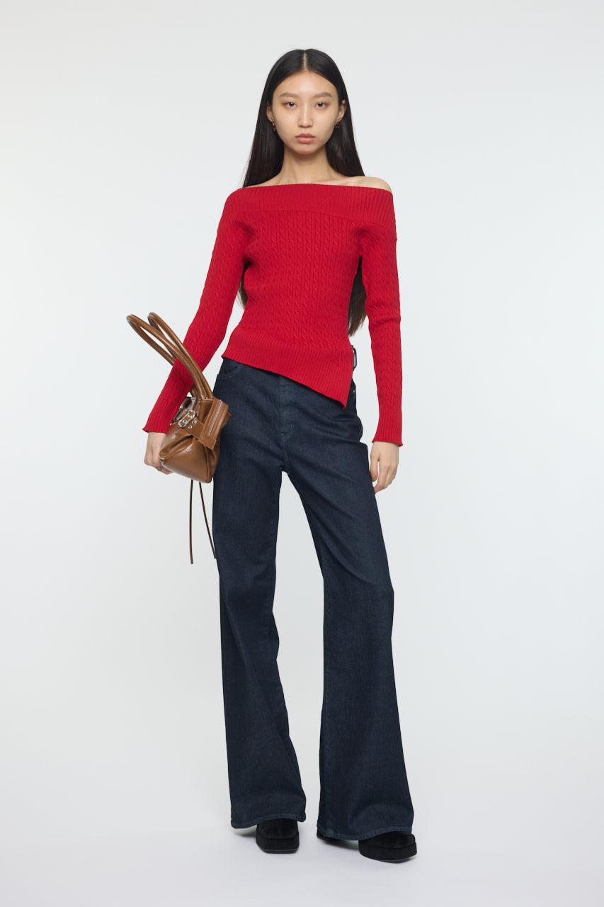ASYMMETRY SHOULDER CABLE KNIT Red / Free