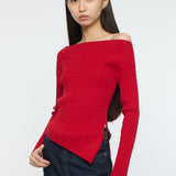 ASYMMETRY SHOULDER CABLE KNIT Red / Free