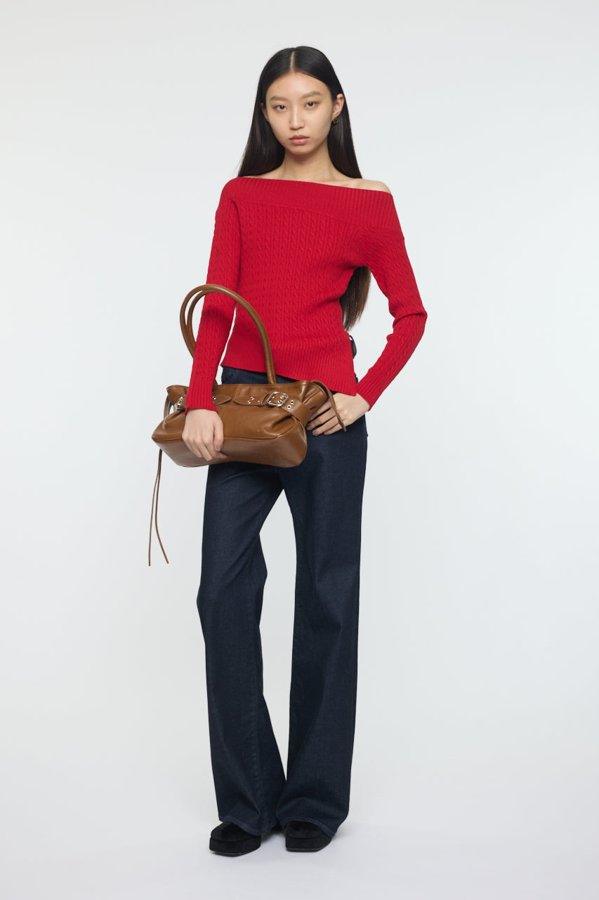 ASYMMETRY SHOULDER CABLE KNIT Red / Free