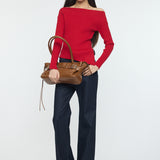 ASYMMETRY SHOULDER CABLE KNIT Red / Free