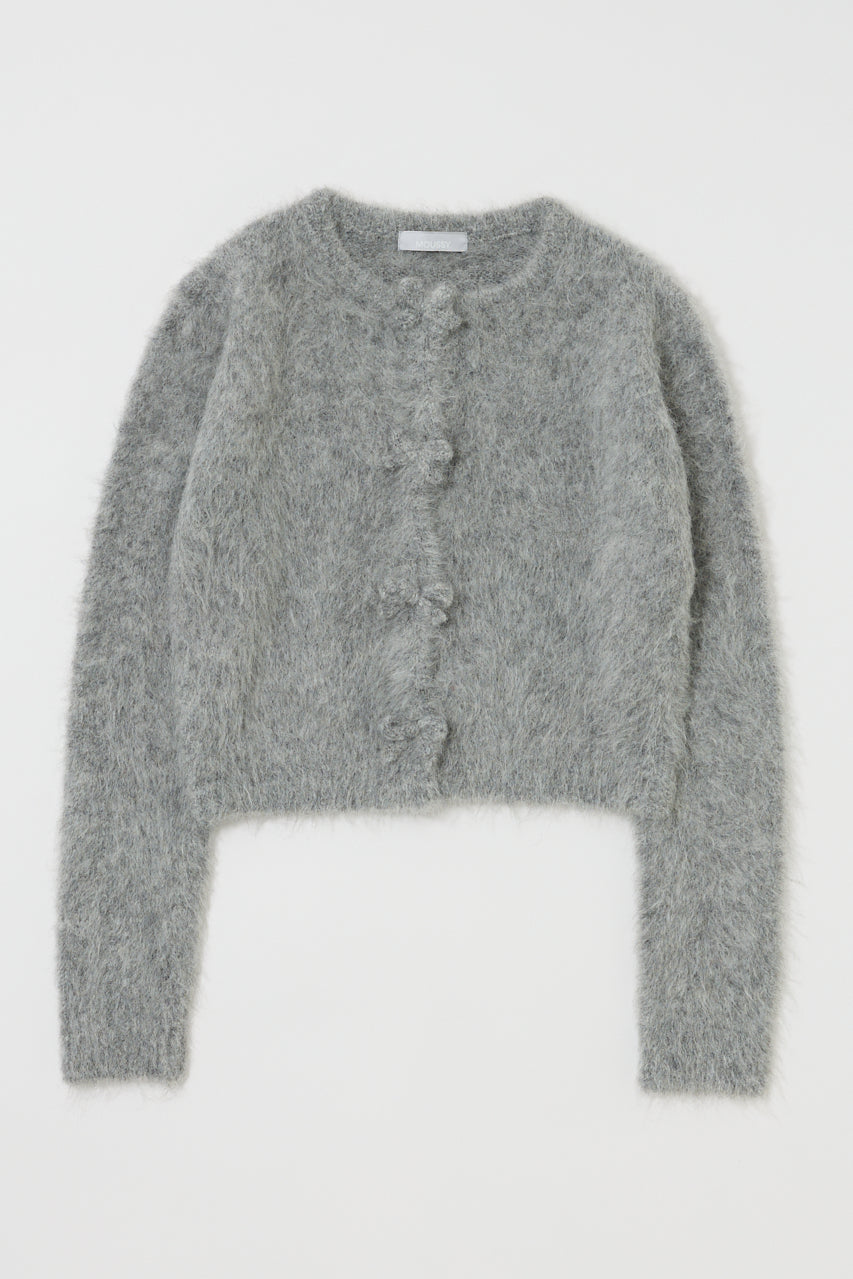 FRONT RIBBON CARDIGAN Heather Gray / Free