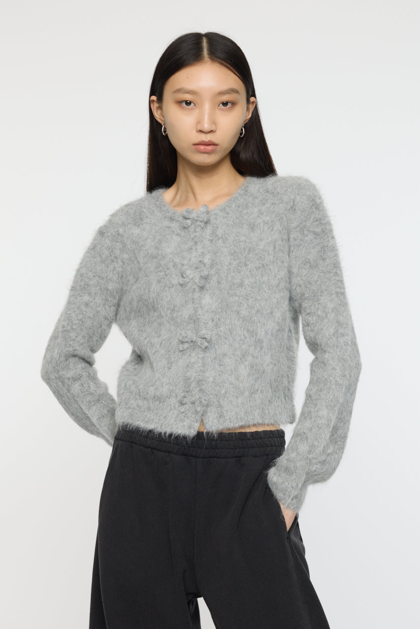FRONT RIBBON CARDIGAN Heather Gray / Free