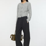 FRONT RIBBON CARDIGAN Heather Gray / Free