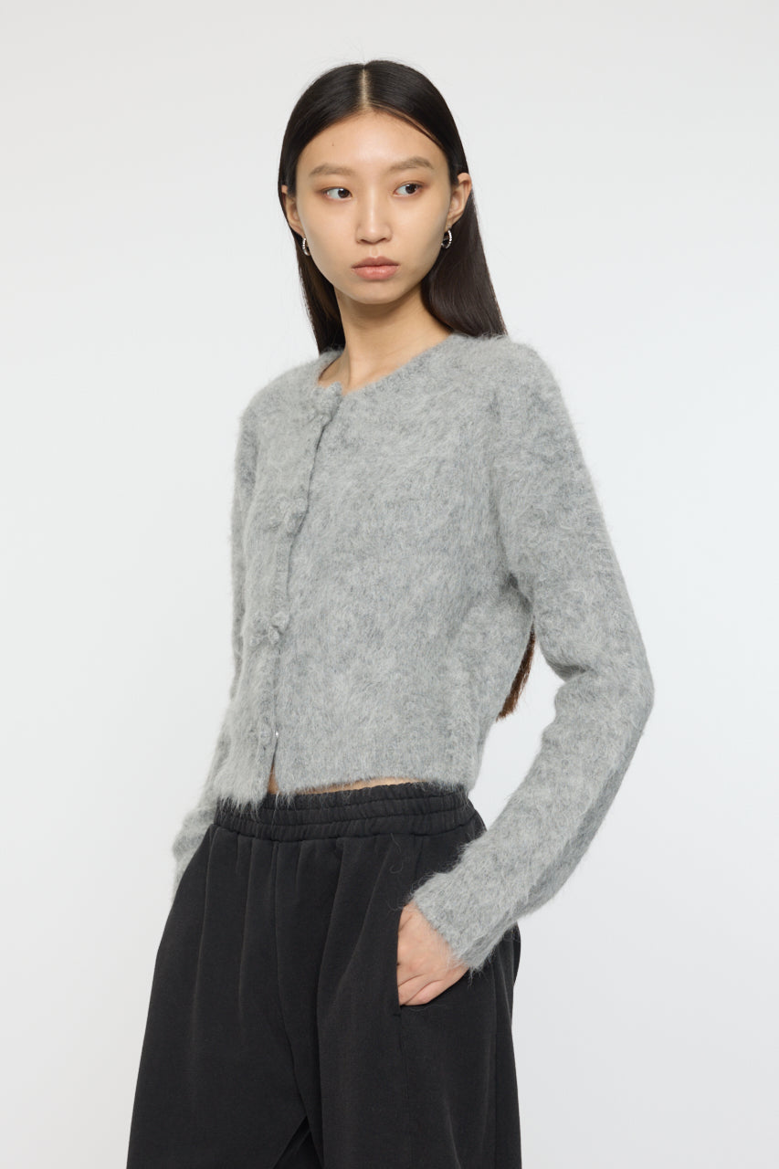 FRONT RIBBON CARDIGAN Heather Gray / Free