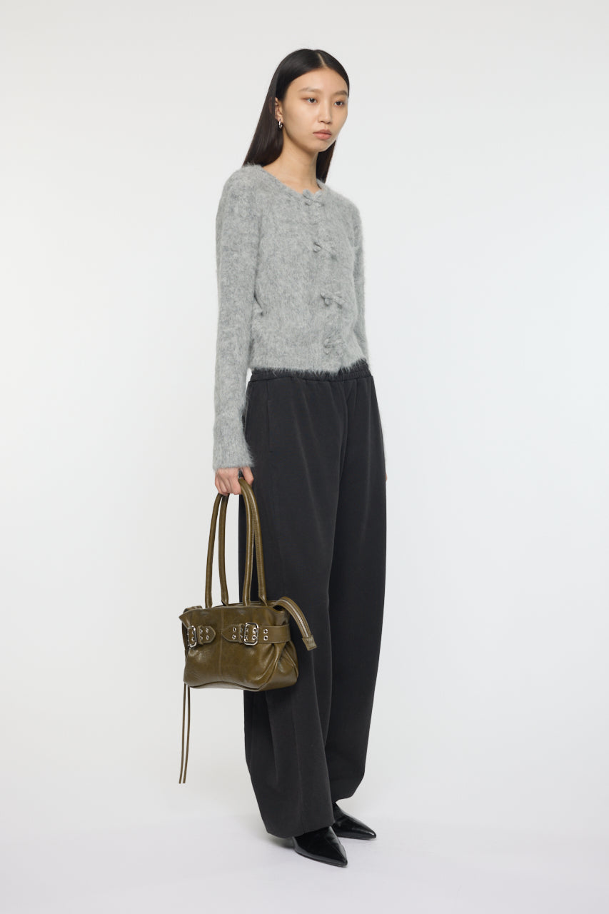 FRONT RIBBON CARDIGAN Heather Gray / Free