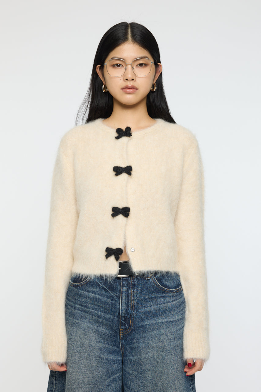 FRONT RIBBON CARDIGAN Ivory / Free