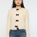 FRONT RIBBON CARDIGAN Ivory / Free