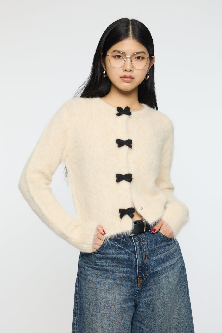 FRONT RIBBON CARDIGAN Ivory / Free