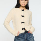 FRONT RIBBON CARDIGAN Ivory / Free