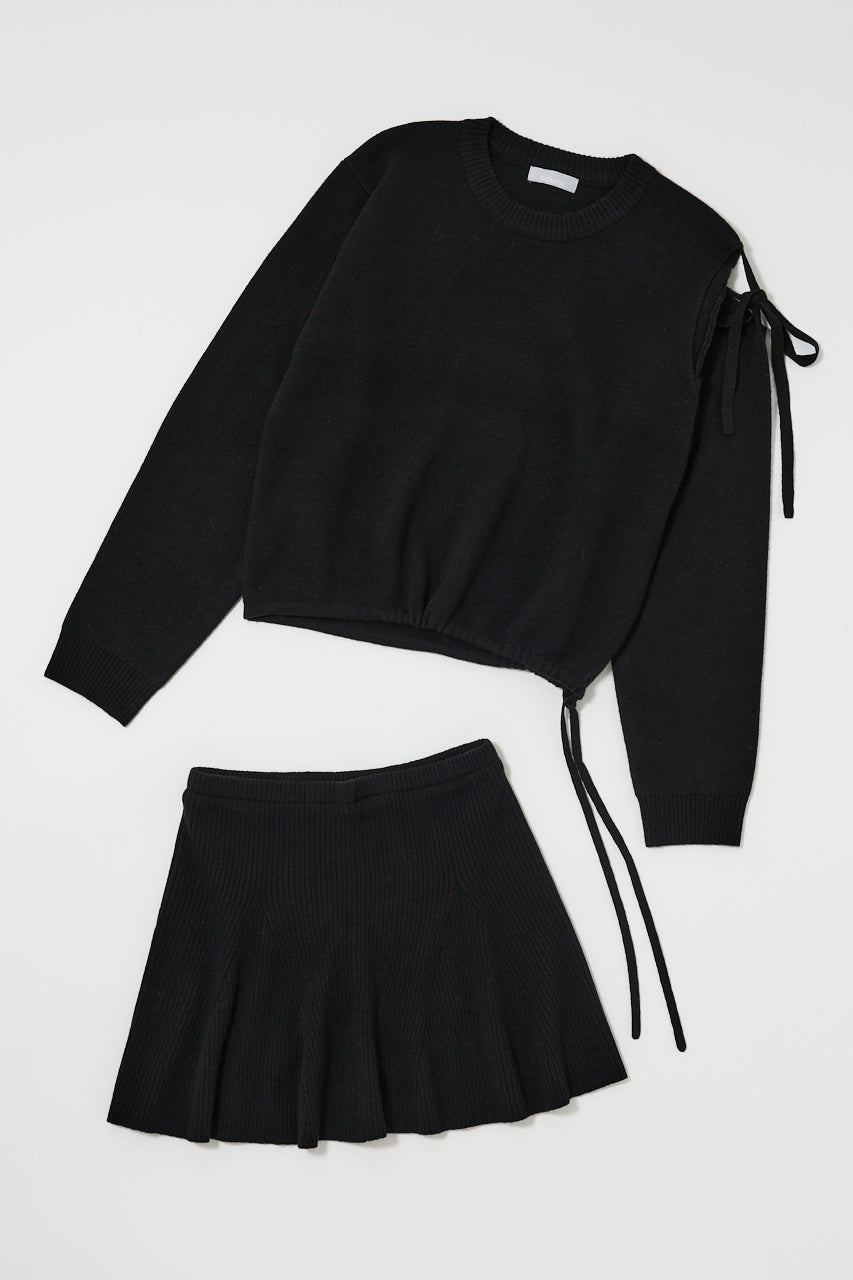 TIED RIBBON SWEATER & MINI SKIRT Black / 1 (S)