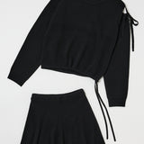 TIED RIBBON SWEATER & MINI SKIRT Black / 1 (S)